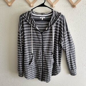 Maurices Gray and White Striped Hoodie